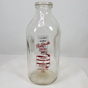 Vintage Milk Bottle Riverside Dairy Bar Kirkwood NY 10.5 Inch Tall